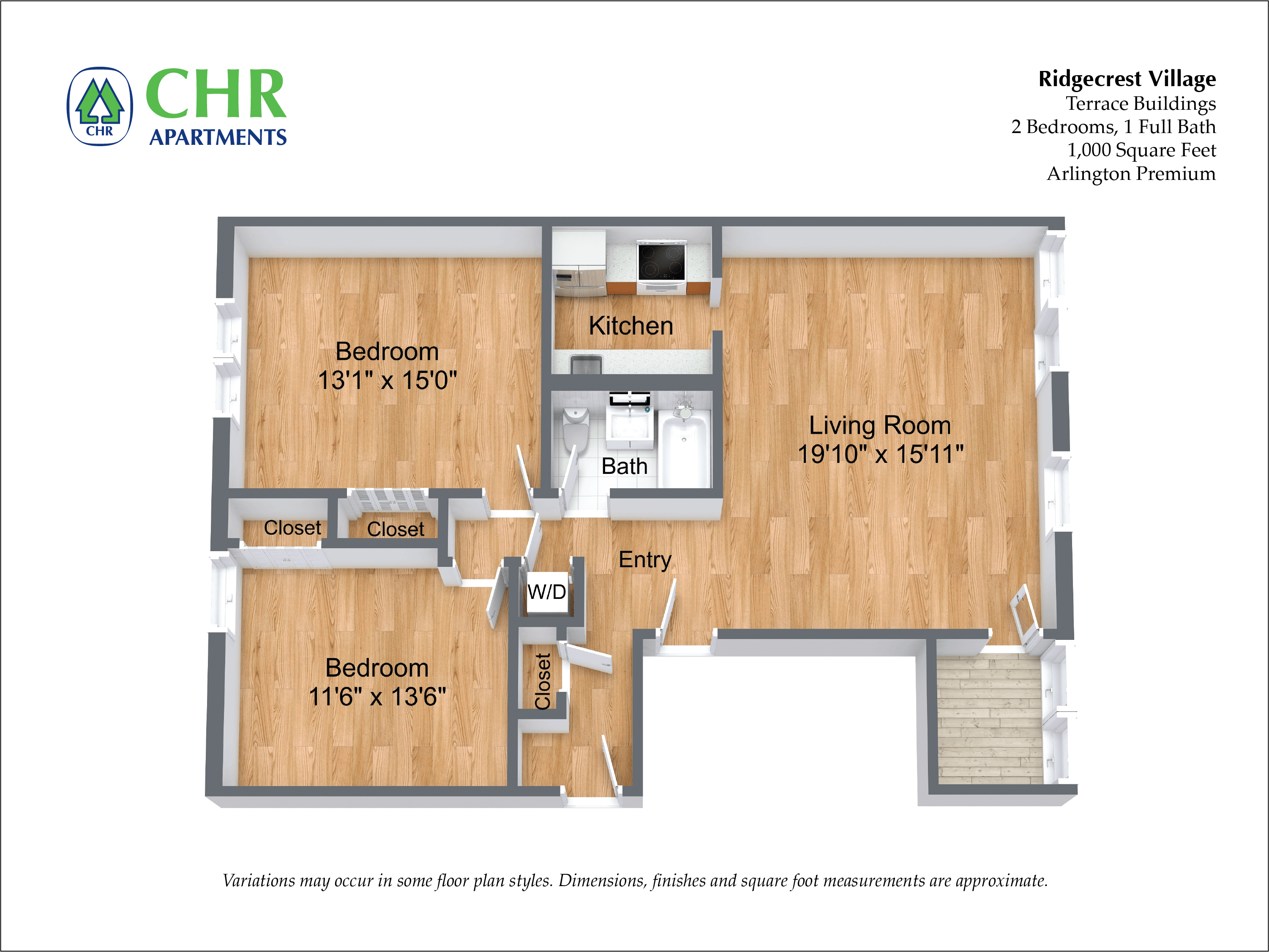 Floor plan for 2 beds, 1 bath, 1454 sqft